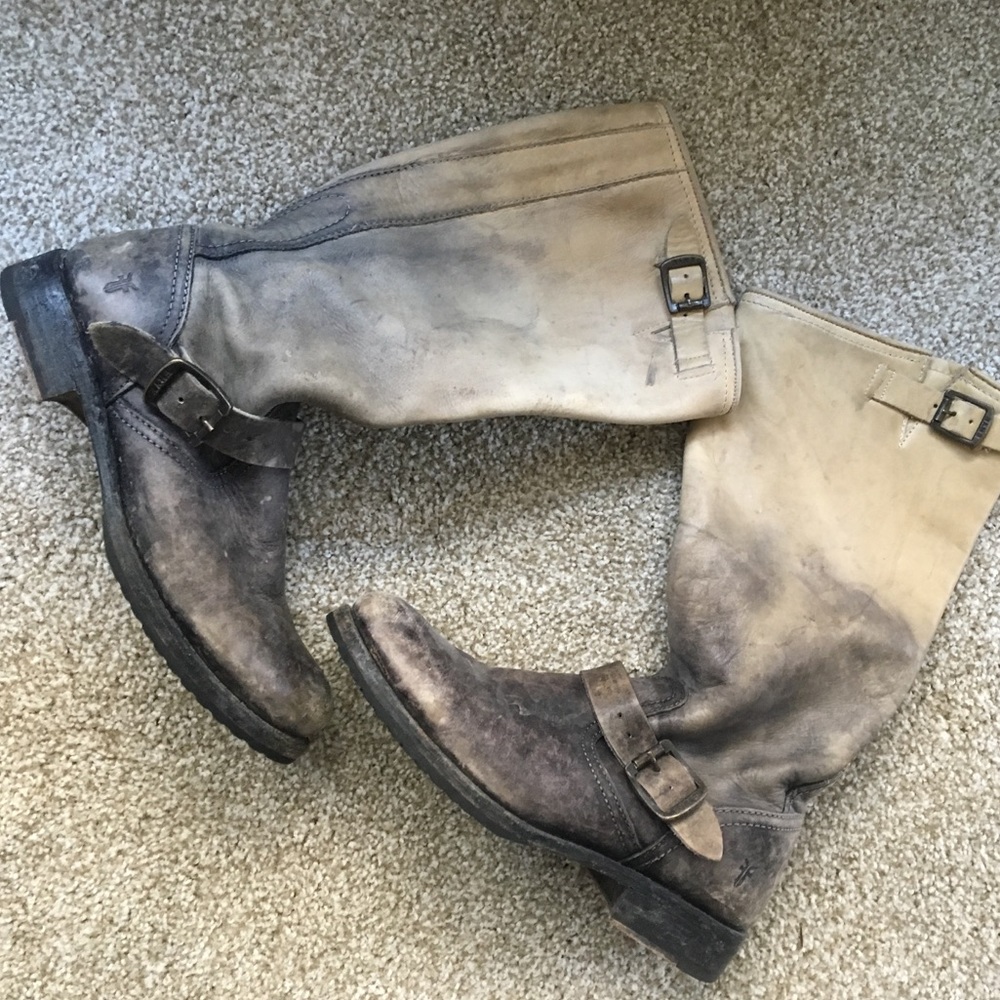 Frye stone wash buckle boots
